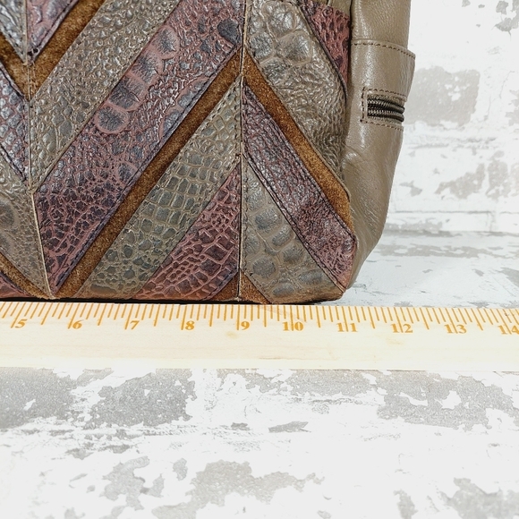 Great American Taupe Tan Purple Pattern Leather Works Shoulder Purse 0814 - Picture 4 of 13